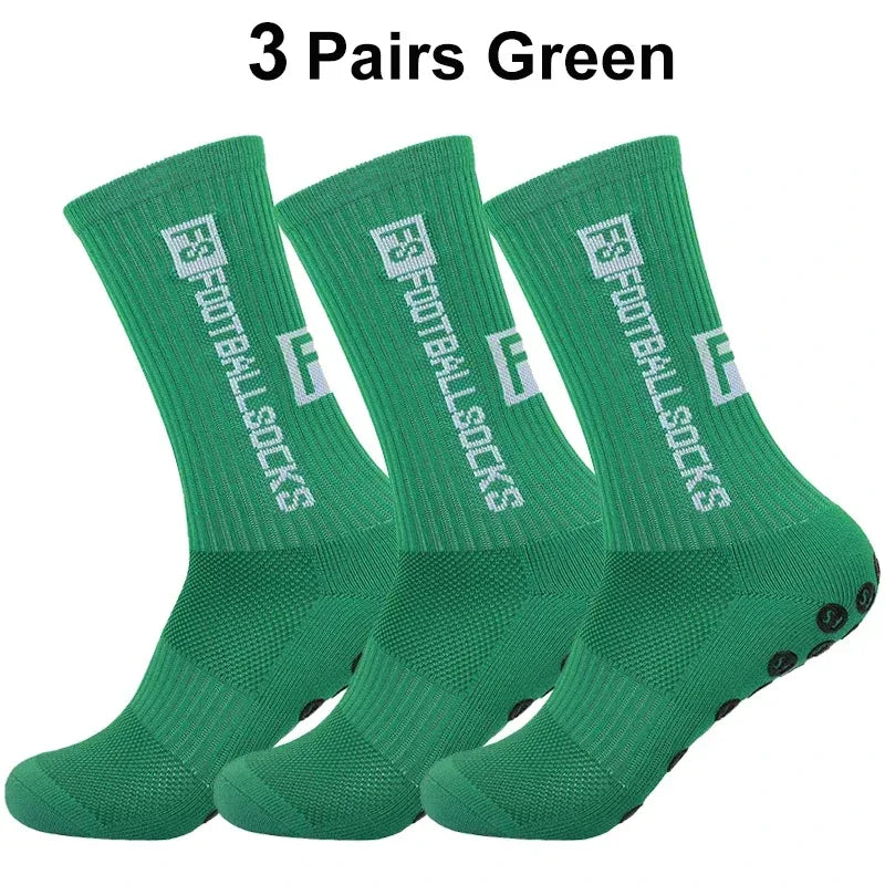 3 Pairs FS Non-slip Football Socks Men Women Sports Anti-Slip Soccer Stockings Silicone Bottom Breathable Outdoor Soccer Socks - Luvia