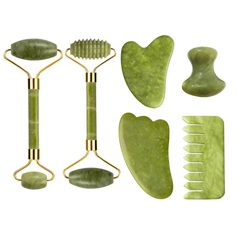 Natural Jade Roller Gua Sha Massage Set Guasha Board Comb Gouache Scraper Body Acupuncture Spa Facial Anti Aging Lifting Tools - Luvia