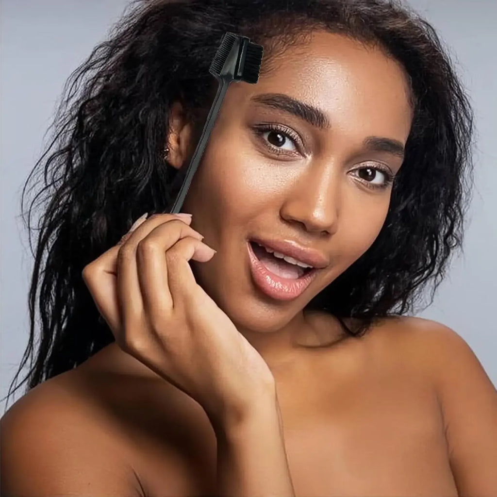  Hair Brushes,Double Side Edge Control Hair Brush Set of 2 - 3-in-1 Comb Grooming Tool for Women Girls Hair Edge Eyebrow Brushe - Luvia