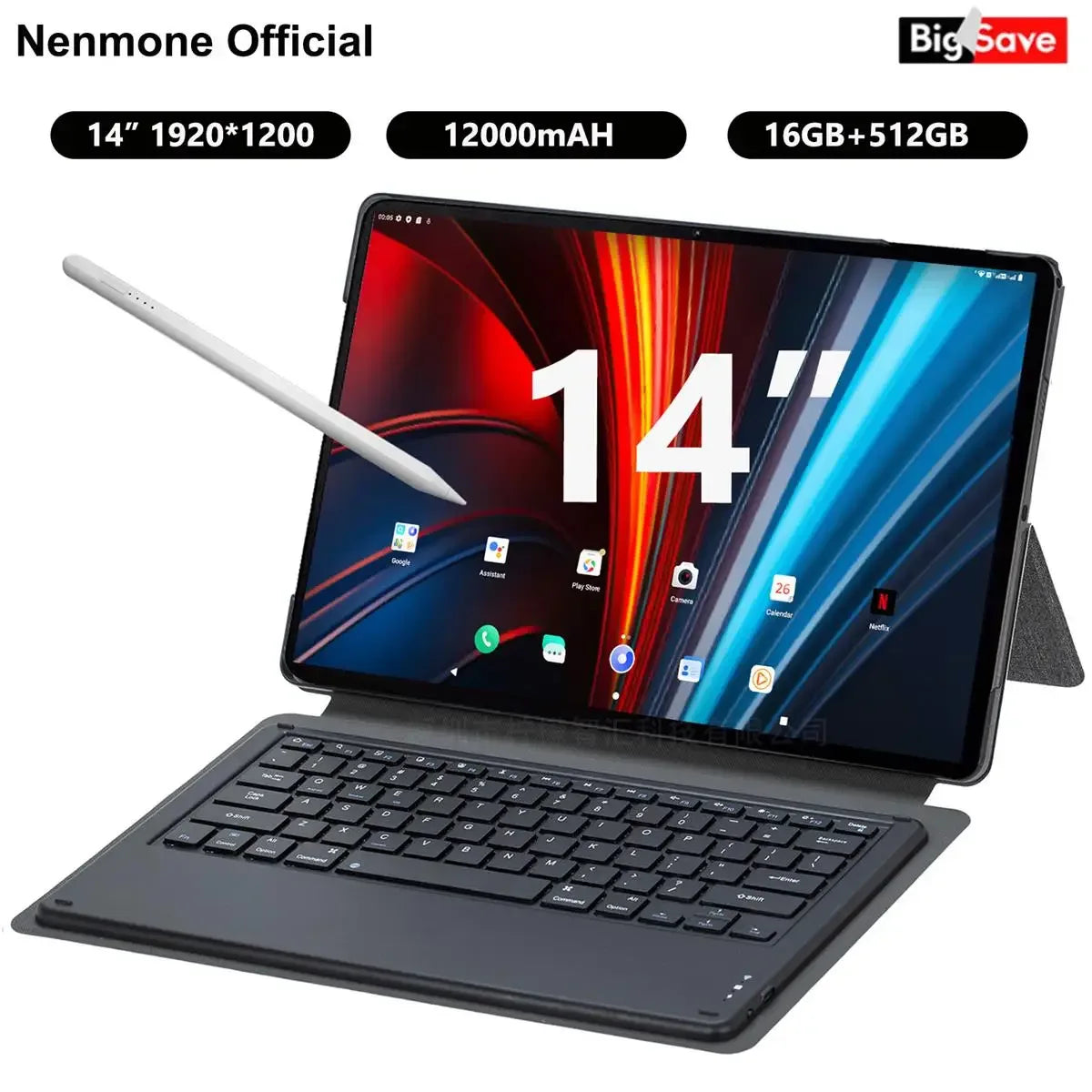 Nenmone Mpad15 14 inch Tablet 2 In 1 Tablet Laptop 14" Octa Core 16GB RAM 512GB ROM Android14 Tablet With Keyboard 2.4G/5G WiFi - Luvia