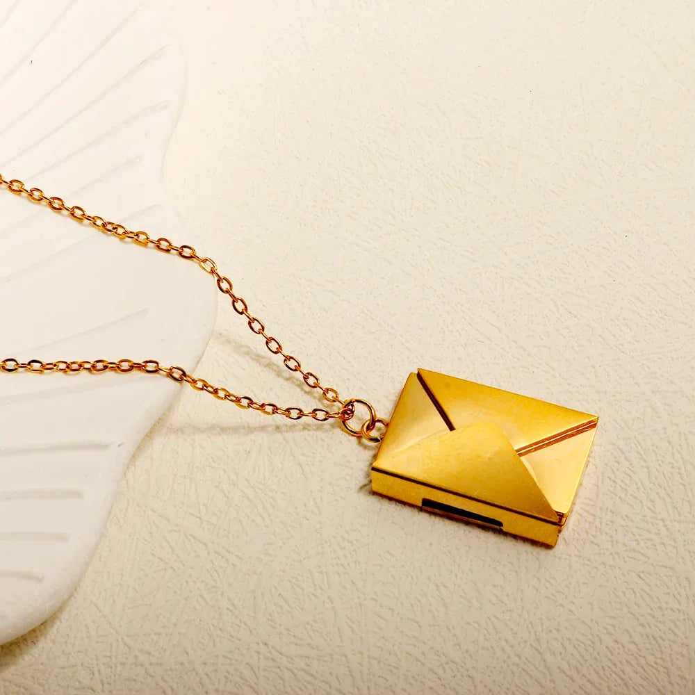 Stainless Steel Envelope Pendant Necklace Metal Waterproof Jewelry For Women - Luvia