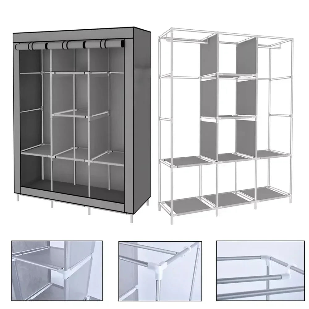 Portable Wardrobe Clothes Organizer Non-Woven Fabric Wardrobe Storage Cupboard for Bedroom 128*45*170cm Storage Shelves - Luvia
