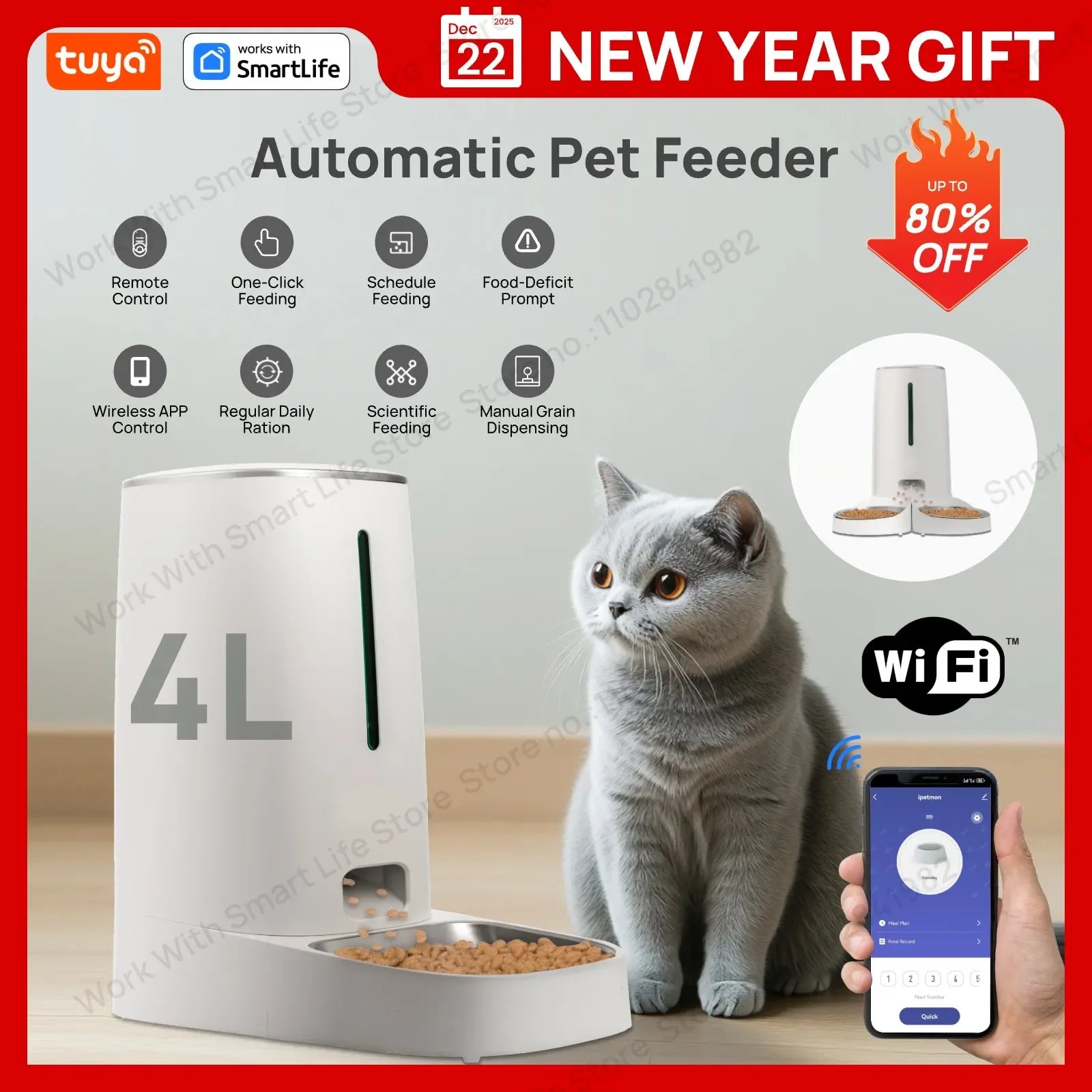 4L Automatic Pet Feeder for1/2Cats,WiFi Smart Feed Automatic Pet Feeder for Cats& Dogs,Timed Pet Food Dispenser with APP Control - Luvia