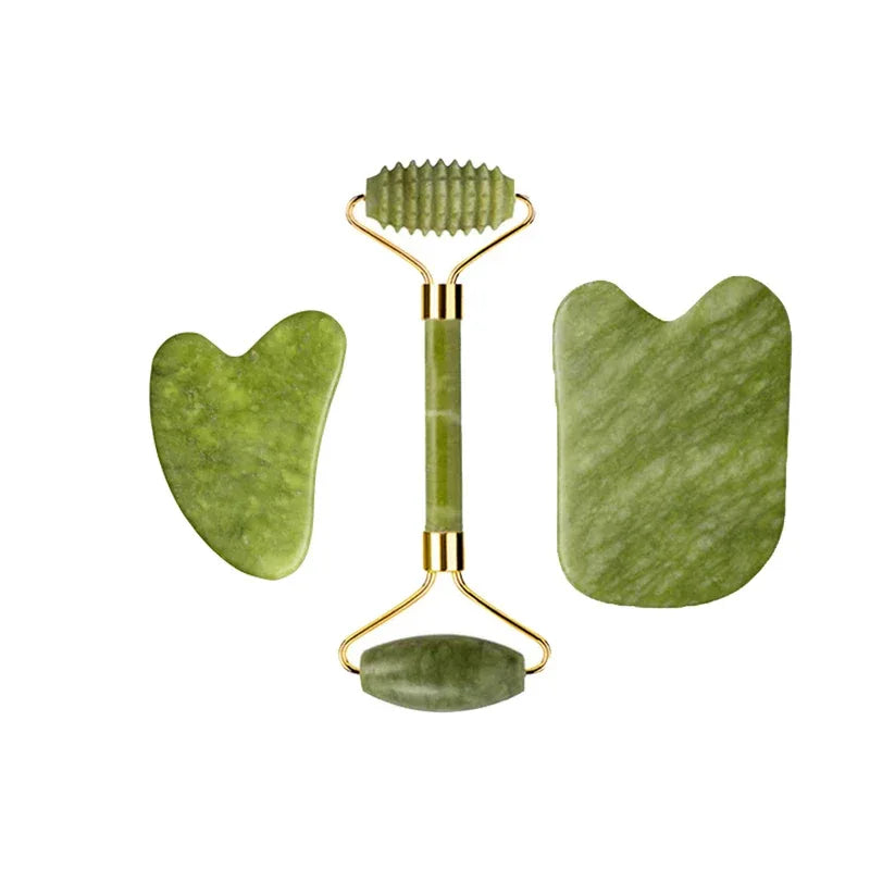 Natural Jade Roller Gua Sha Massage Set Guasha Board Comb Gouache Scraper Body Acupuncture Spa Facial Anti Aging Lifting Tools - Luvia