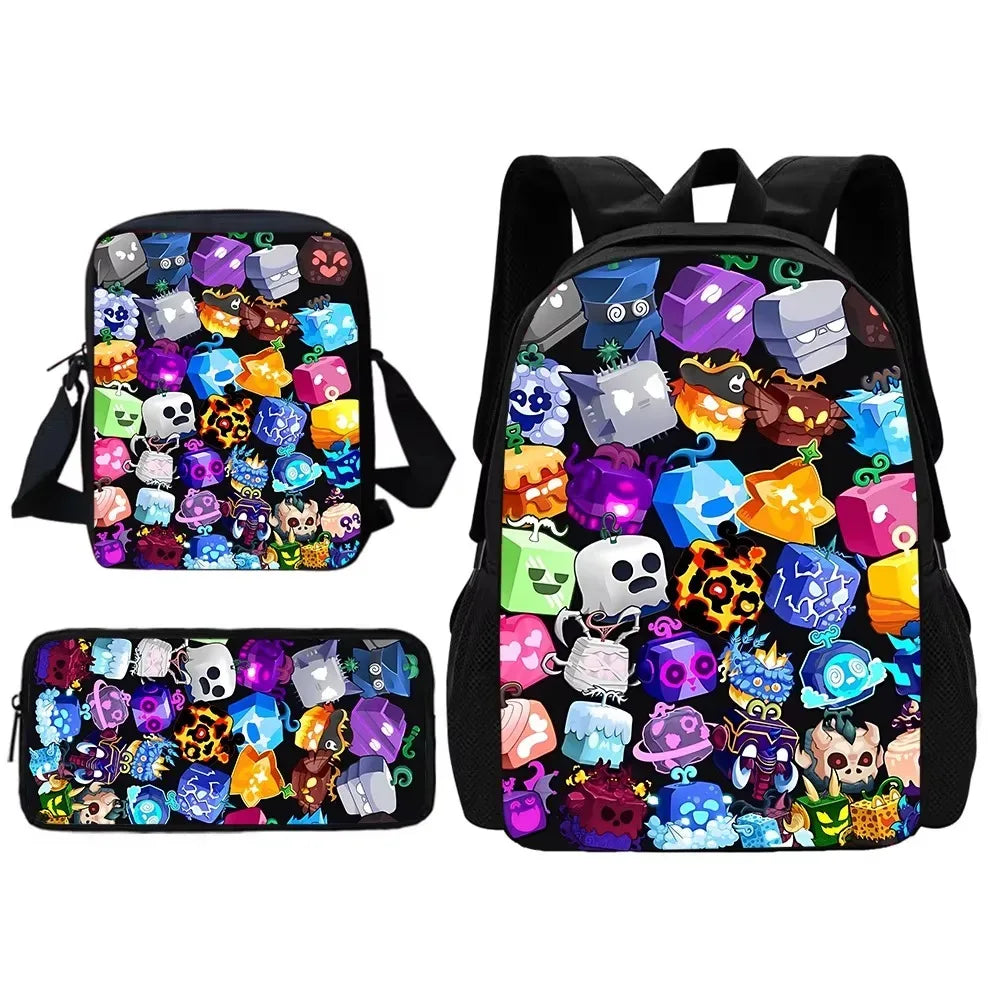 Child School Cartoon Blox Fruits Backpack With Shoulder Bag Pencil Bags School Bags for Boys Girls Best Gift - Luvia