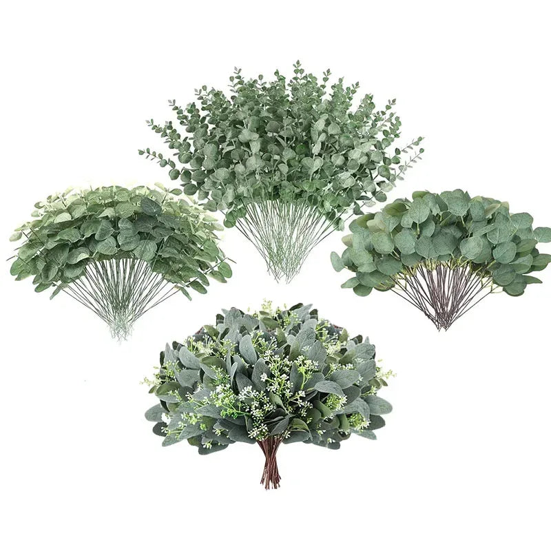 100 Pcs Artificial Eucalyptus Stems Fake Greenery Leaves Stems Faux Eucalyptus Plant for Floral Arrangement Green Leaves Decor - Luvia