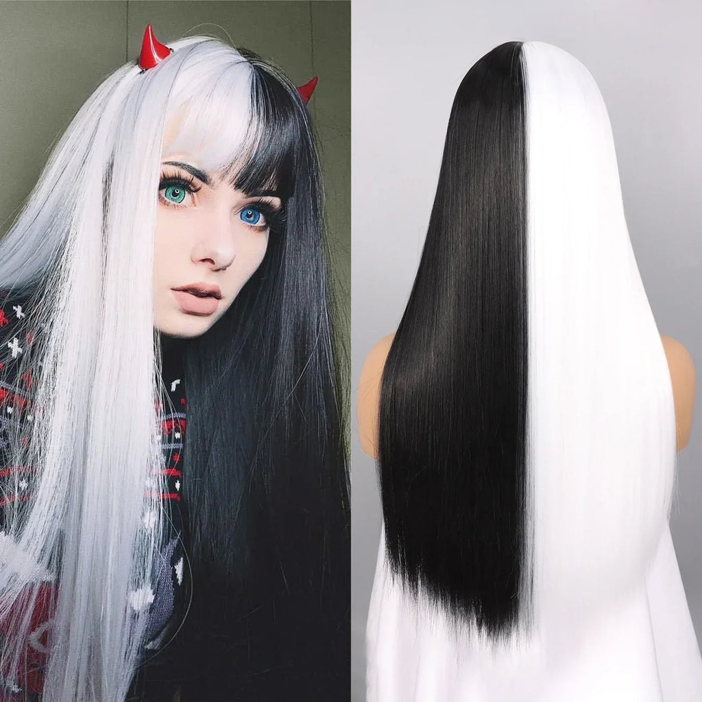 Synthetic Straight Wigs with Bangs Long Silky Heat Resistant Fiber Hair Full Machine Wig Cosplay Party Wig For Fashion Women - Luvia