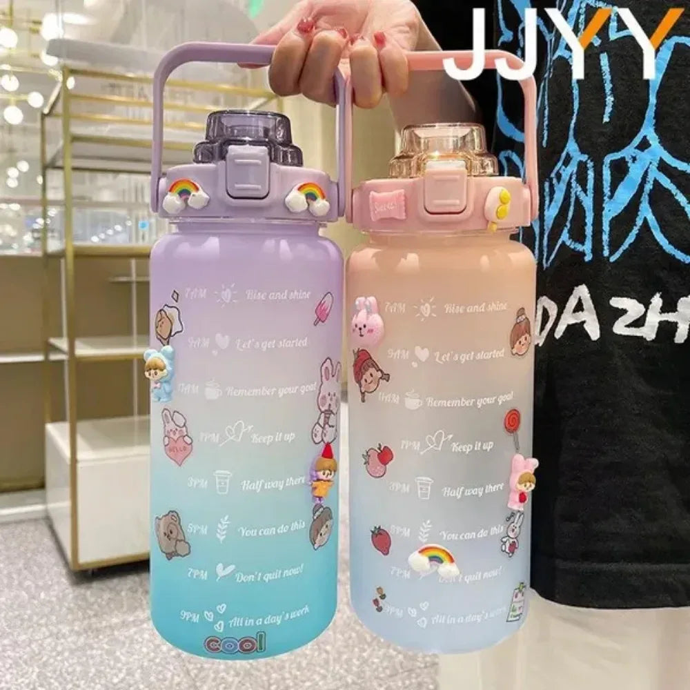2000ML Large Capacity Water Bottle with Time Marker Plastic Motivational Water Bottle Drinking Bottle for Gym Sports Outdoor - Luvia