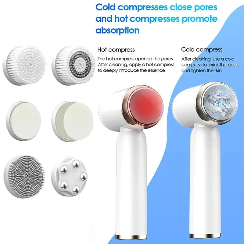 Portable 6-in-1 silicone electric Cleansing brush Facial pore cleaning and exfoliating waterproof Sonic cleansing brush - Luvia