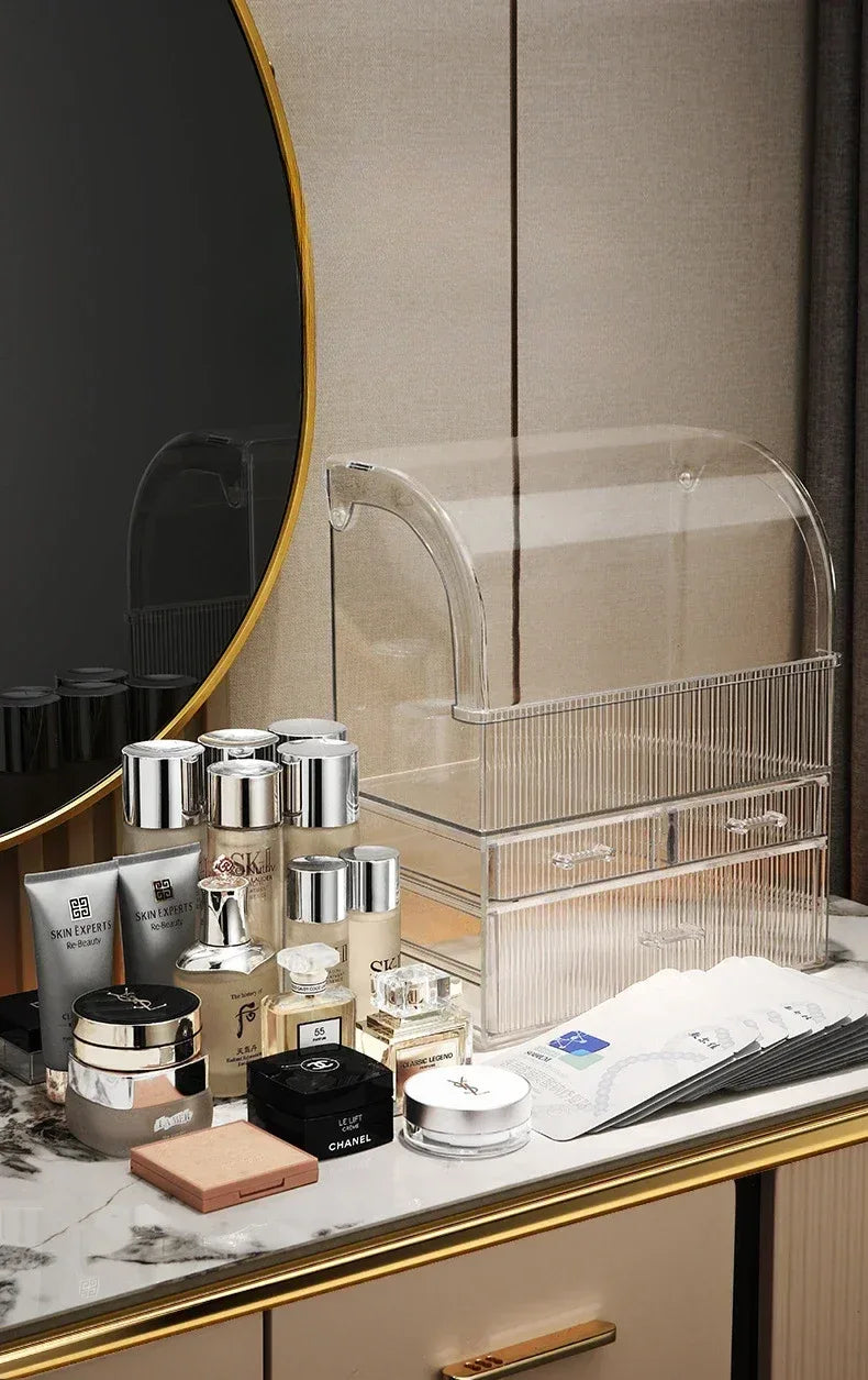 30x17.5x36cm Large Drawer Organizer Makeup Clear Acrylic Box With Perfume Cosmetic Display Capacity Lid Cosmet Storage Box - Luvia