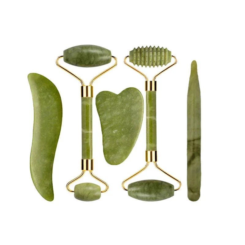 Natural Jade Roller Gua Sha Massage Set Guasha Board Comb Gouache Scraper Body Acupuncture Spa Facial Anti Aging Lifting Tools - Luvia