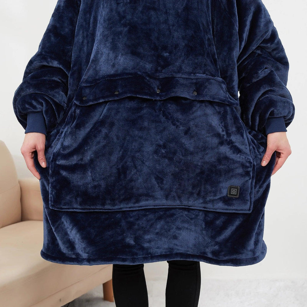 Oversized Wearable Blanket Hoodie with Sleeves Pocket Sherpa Fleece Blanket Sweatshirt Warm Thick Plush Heating Hooded Blankets - Luvia