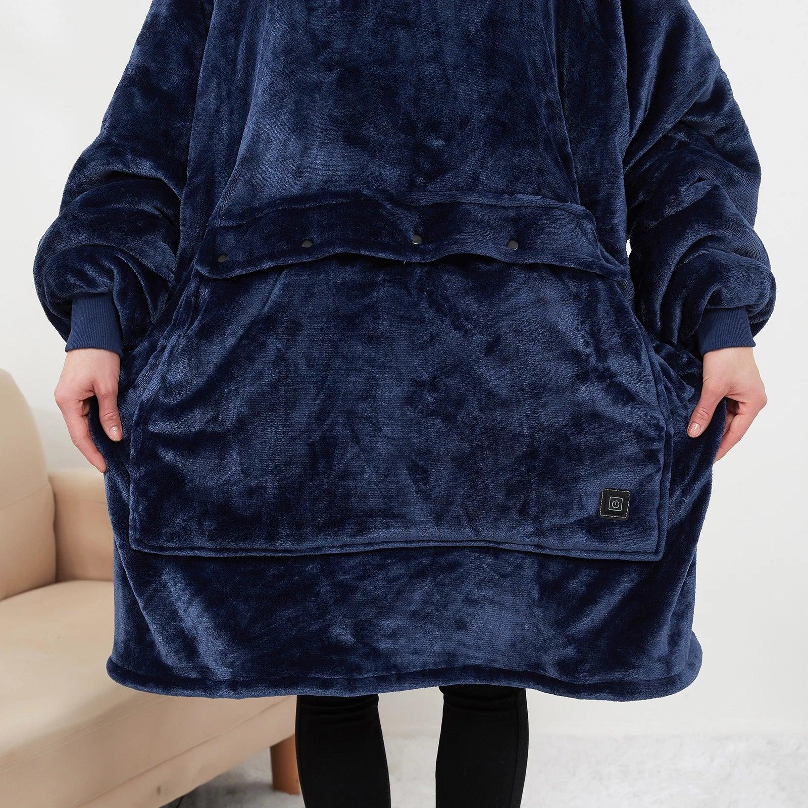 Oversized Wearable Blanket Hoodie with Sleeves Pocket Sherpa Fleece Blanket Sweatshirt Warm Thick Plush Heating Hooded Blankets - Luvia