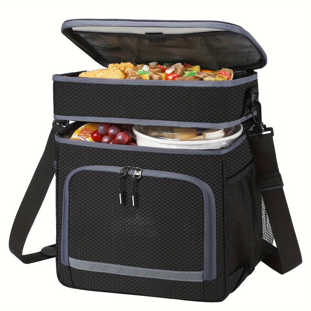 Insulated Lunch Bag|Leak-proof polyester cooler tote with PVC lining|Adjustable shoulder strap and side mesh pockets. - Luvia