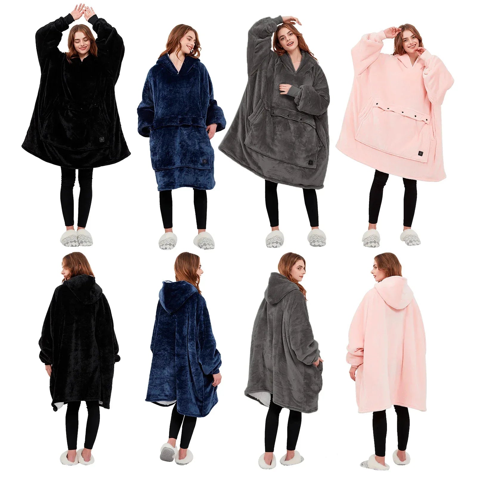 Oversized Wearable Blanket Hoodie with Sleeves Pocket Sherpa Fleece Blanket Sweatshirt Warm Thick Plush Heating Hooded Blankets - Luvia