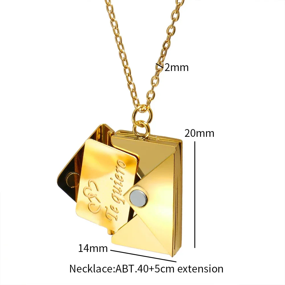 Stainless Steel Envelope Pendant Necklace Metal Waterproof Jewelry For Women - Luvia