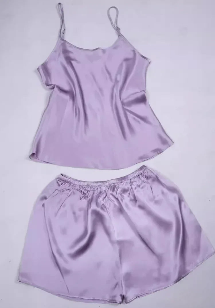 Women 100% Natural Silk 16 momme satin silk Camisole with Shorts Pajama Set Sleepwear M-2XL YM004 - Luvia