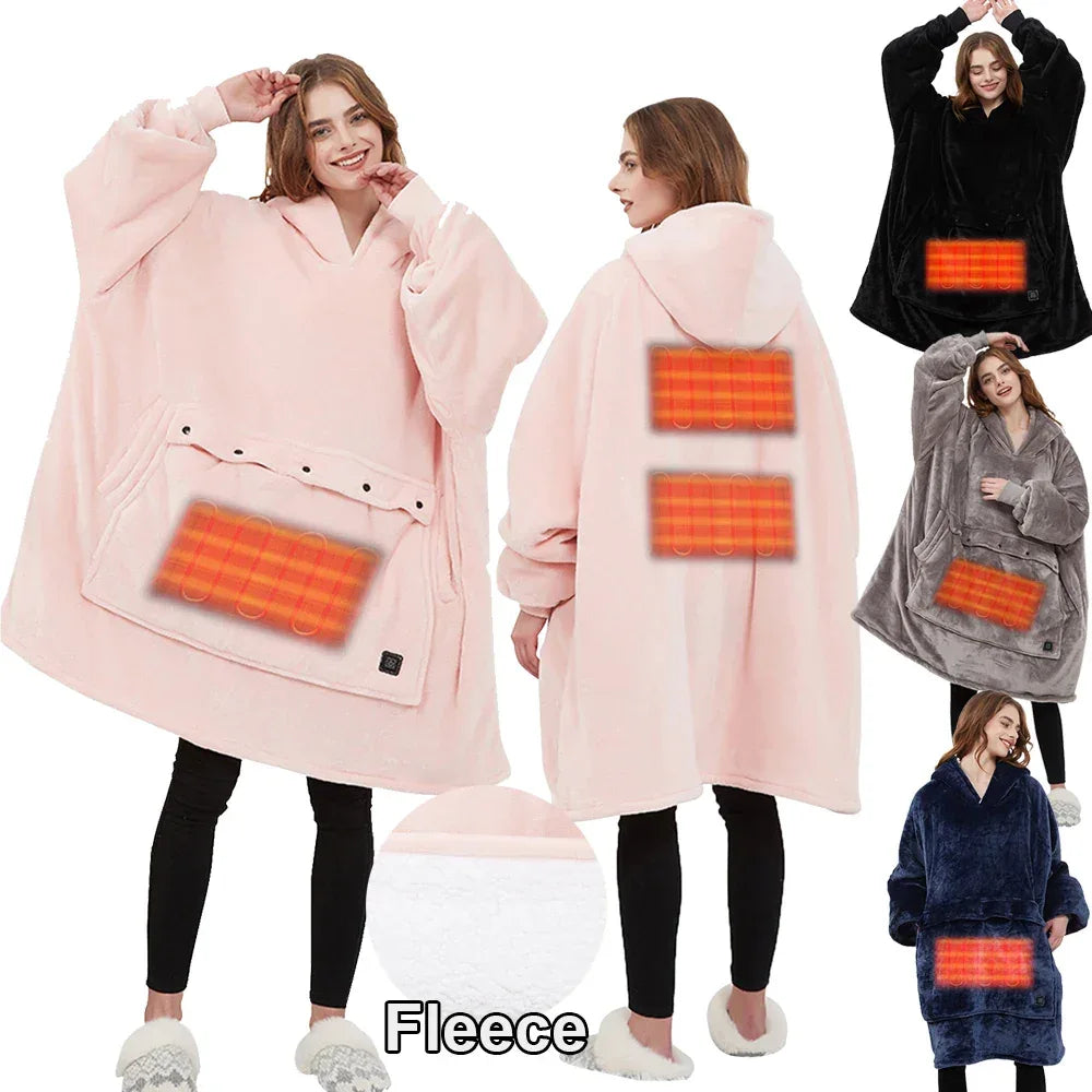 Oversized Wearable Blanket Hoodie with Sleeves Pocket Sherpa Fleece Blanket Sweatshirt Warm Thick Plush Heating Hooded Blankets - Luvia
