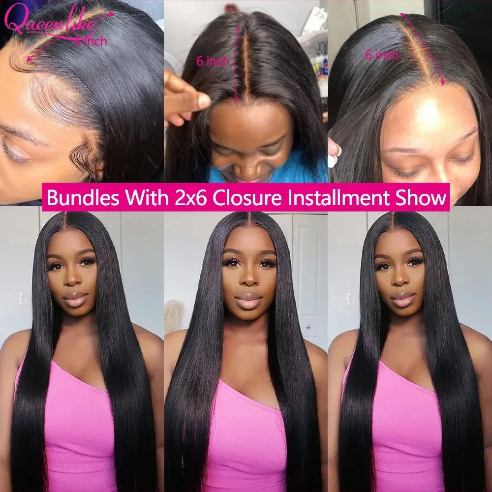 20 20 20 inch Straight Human Hair Bundles And Closure 100% Raw Hair Bundles With 2x6 HD Lace Closure 30inch Bundles Human Hair - Luvia