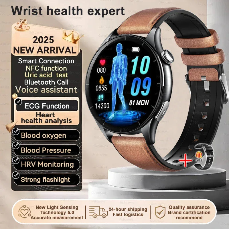 2025 New Body Fat Analysis Health Smart Watch ECG+PPG Uric Acid Lipid Blood Pressure NFC Clock Call Smartwatches For Men Women - Luvia