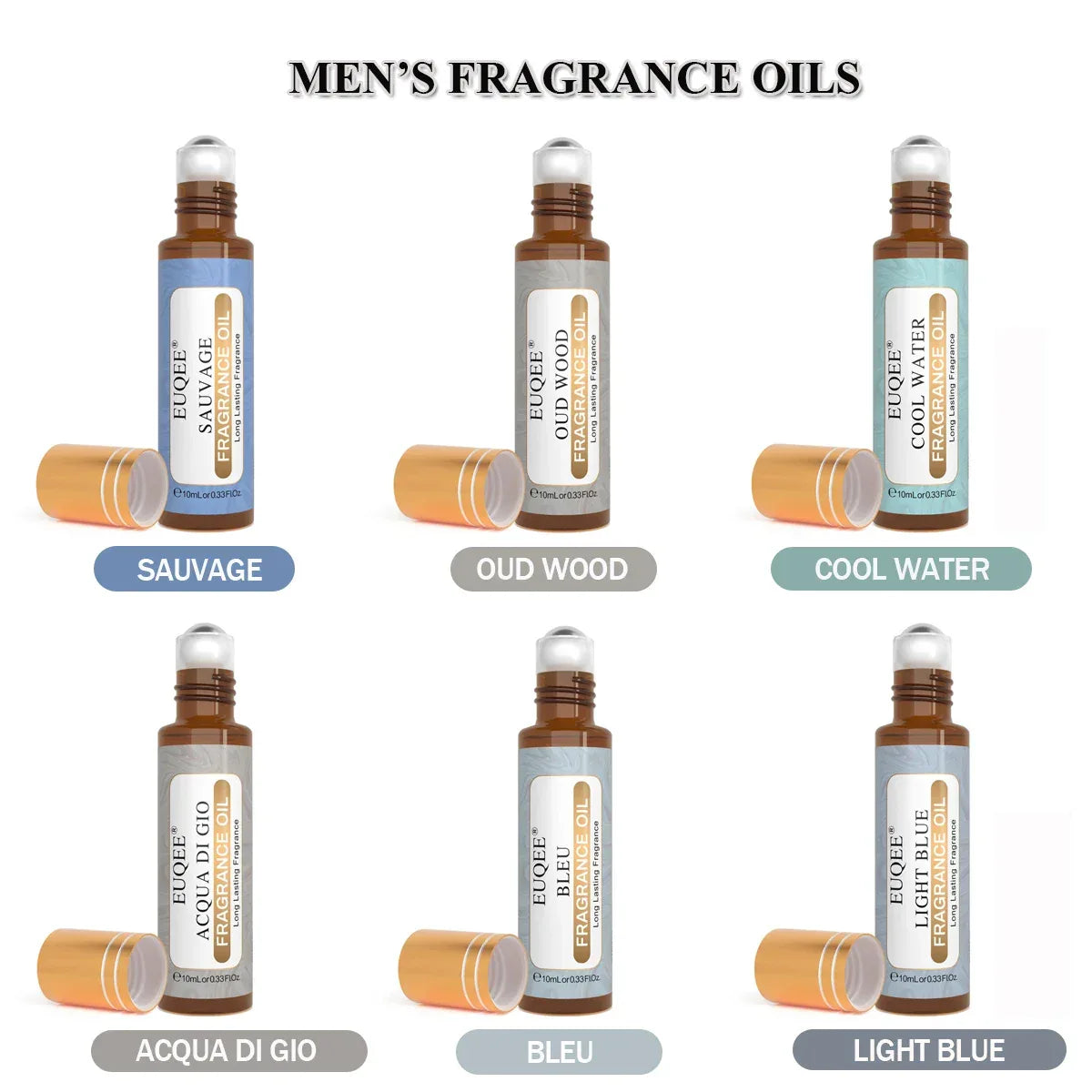 EUQEE 6pcs Fragrance Oils Set For Men & Women 10ml Roller Aroma Oil Good Girl Bright Crystal Coconut Vanilla Angel Strawberry - Luvia