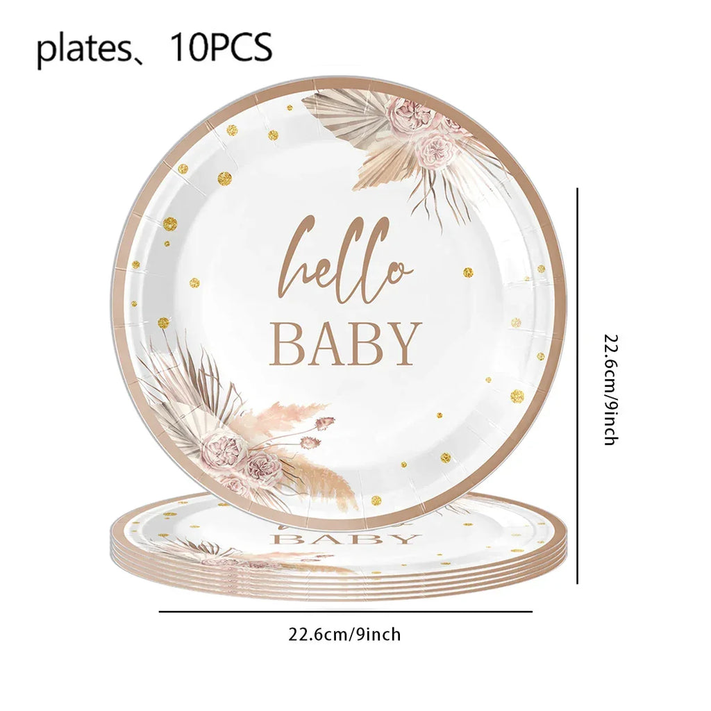 kit Kids Birthday Party Balloons Hello Baby Boy Girl DIY Cake Topper Paper Tableware 1st Birthday Party Baby Shower Decorations - Luvia