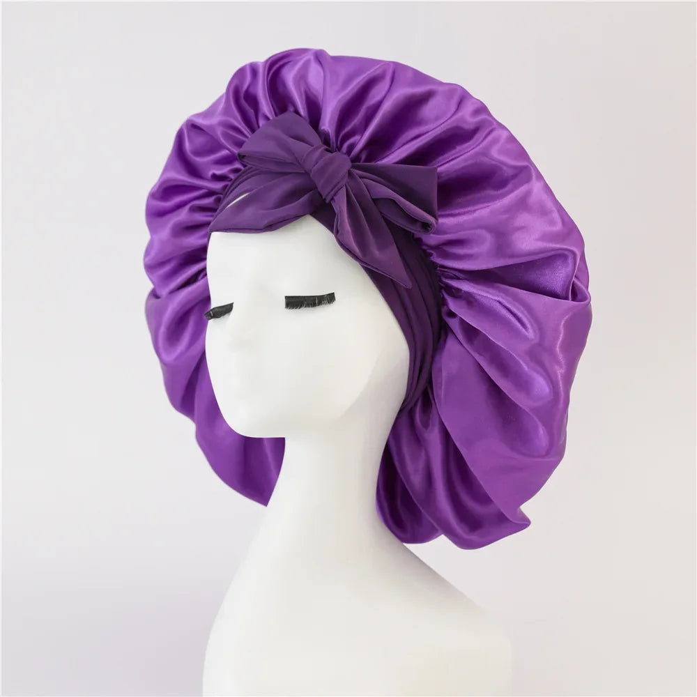 Sleeping Hat Women Satin Solid Night Sleep Cap Hair Care Bonnet Nightcap For Women Men Unisex Cap Bonnet De Nuit Shower Turban - Luvia