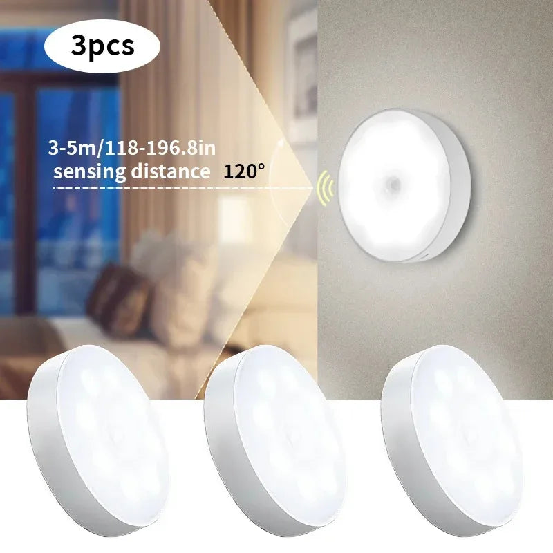 3PCS LED Motion Sensor Light Night Light USB Rechargeable Night Lamp for Kitchen Cabinet Wardrobe Lamp Staircase Closet Light - Luvia
