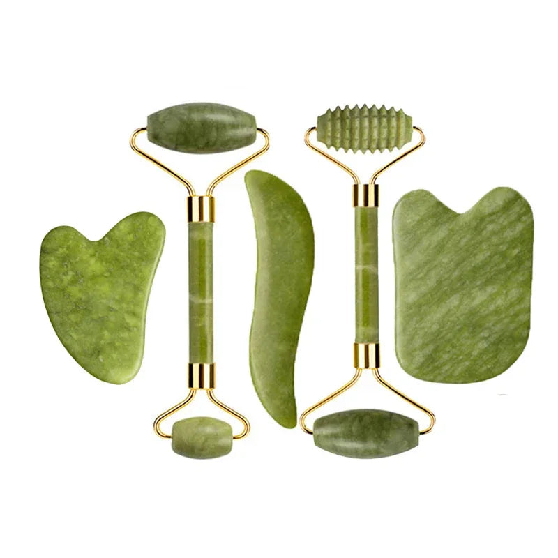 Natural Jade Roller Gua Sha Massage Set Guasha Board Comb Gouache Scraper Body Acupuncture Spa Facial Anti Aging Lifting Tools - Luvia
