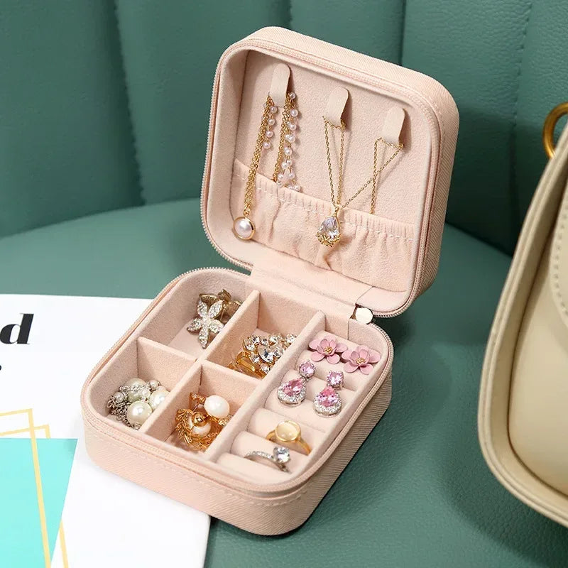Portable Mini Jewelry Storage Box Travel Organizer Jewelry Case Leather Storage Earrings Necklace Ring Jewelry Organizer Display - Luvia
