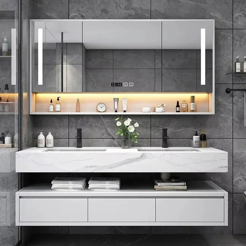180cmLight Luxury Panel Intelligent Bathroom Cabinet Meuble Rock Salle De Bain Wood Washbasin Double Basin Bathroom Cabinet Home - Luvia