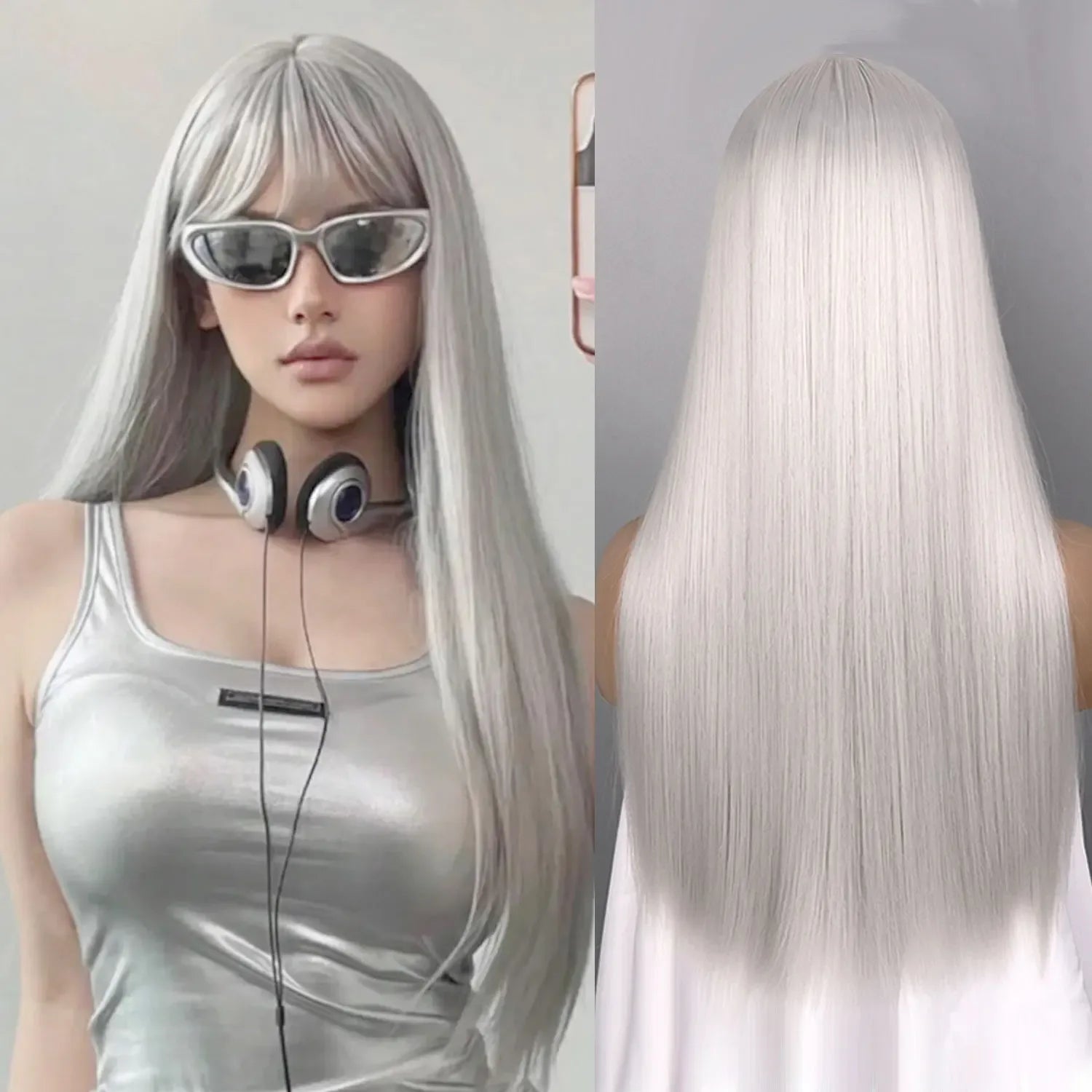 Synthetic Straight Wigs with Bangs Long Silky Heat Resistant Fiber Hair Full Machine Wig Cosplay Party Wig For Fashion Women - Luvia