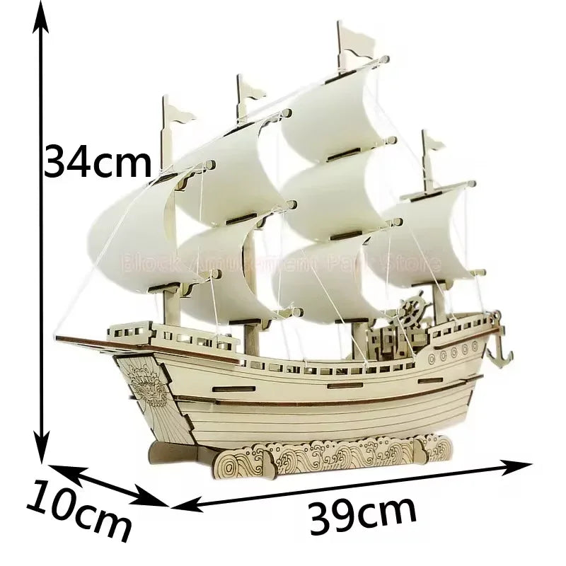 1PC 3D Sailboat Wooden Puzzle Assembly Model Puzzle DIY Wooden Crafts 3D Puzzle Gifts Desktop Decoration - Luvia
