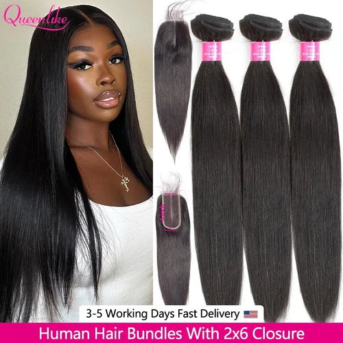 20 20 20 inch Straight Human Hair Bundles And Closure 100% Raw Hair Bundles With 2x6 HD Lace Closure 30inch Bundles Human Hair - Luvia