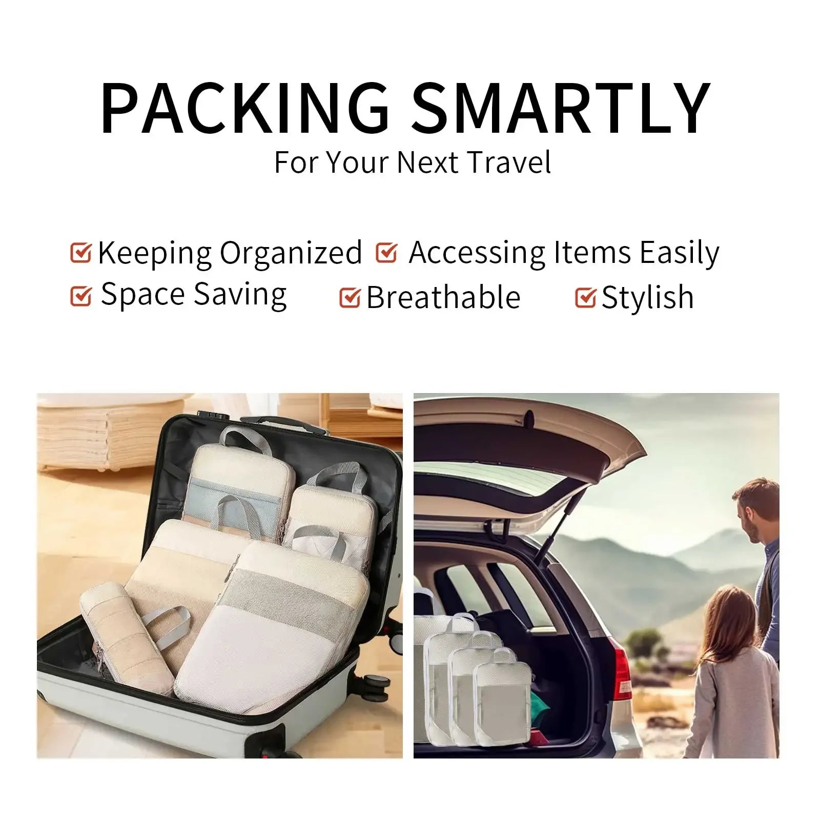 6Pcs Compression Packing Cubes Set for Travel Packing Cubes Compression Compressible Storage Bags for Carry On and Suitcases - Luvia
