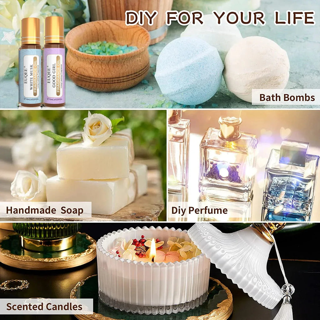 EUQEE 6pcs Fragrance Oils Set For Men & Women 10ml Roller Aroma Oil Good Girl Bright Crystal Coconut Vanilla Angel Strawberry - Luvia