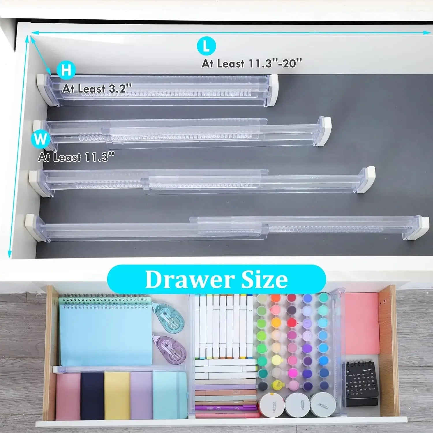 Drawer Dividers, 12 pack Adjustable Drawer Organizer, Clear Expandable Dresser Organizer for Clothes Kitchen Utensils Storage - Luvia