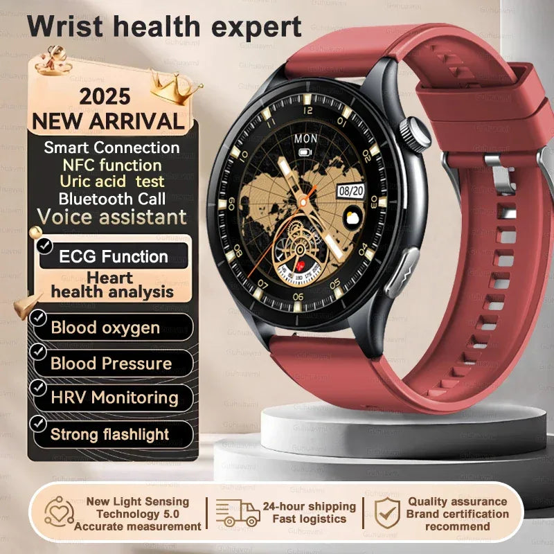 2025 New Body Fat Analysis Health Smart Watch ECG+PPG Uric Acid Lipid Blood Pressure NFC Clock Call Smartwatches For Men Women - Luvia