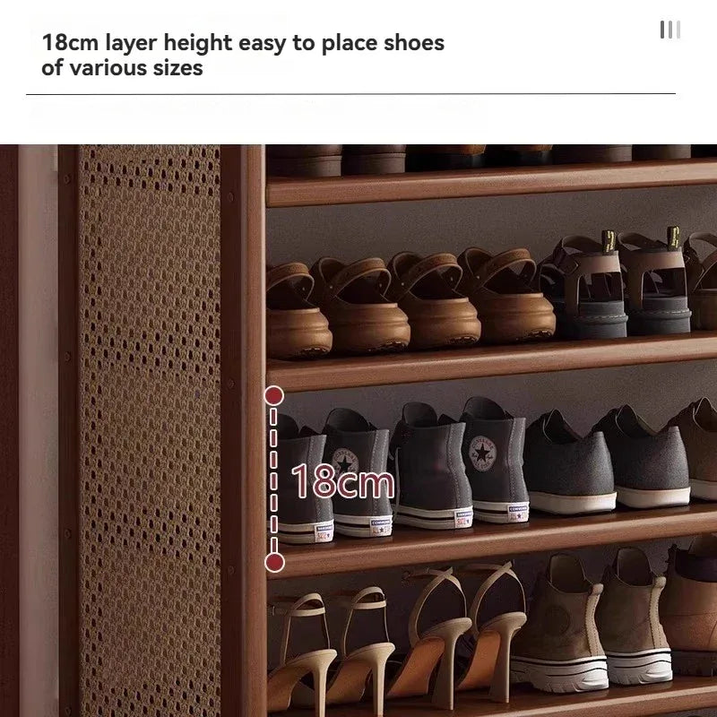 Multi layer shoe rack, retro style rattan woven simple home door shoe cabinet, large capacity storage rack for entrance doors - Luvia