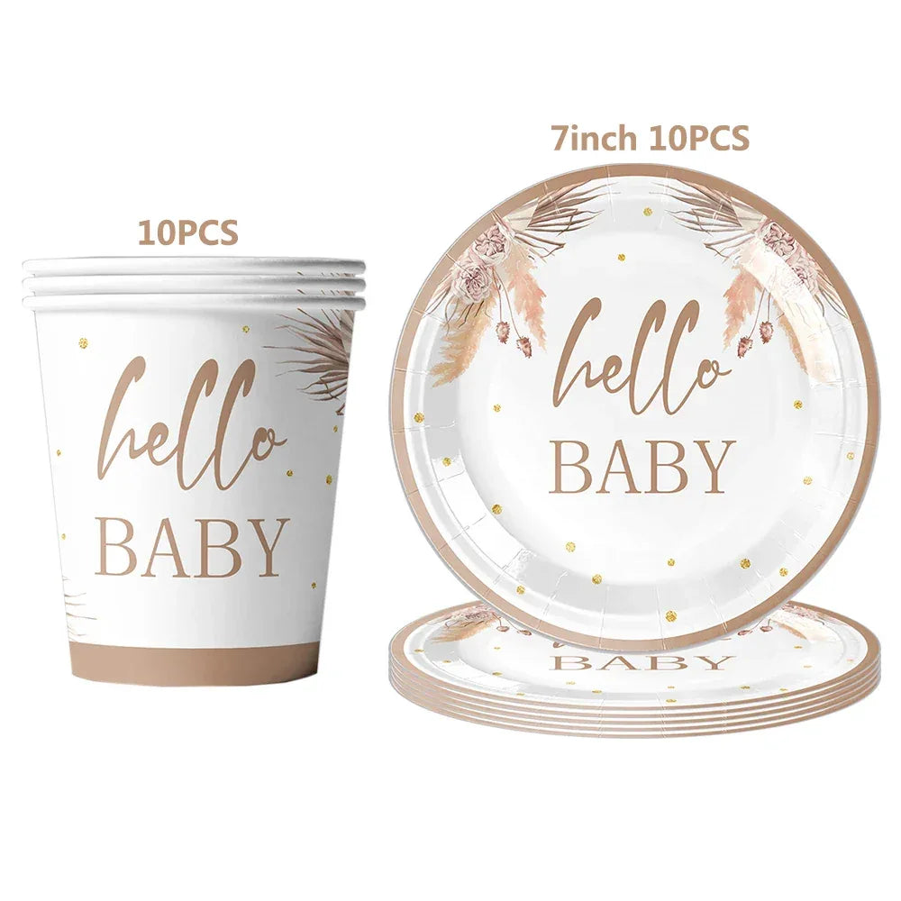 kit Kids Birthday Party Balloons Hello Baby Boy Girl DIY Cake Topper Paper Tableware 1st Birthday Party Baby Shower Decorations - Luvia