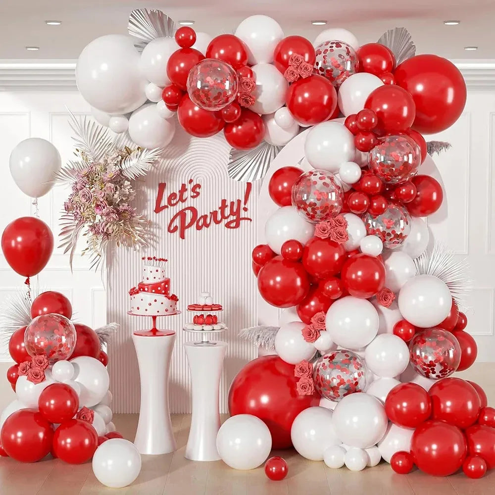 108PCS Red & White Balloon Arch Kit – Perfect for Baby Showers, Weddings, Anniversaries, Engagements, Birthdays, Graduations - Luvia