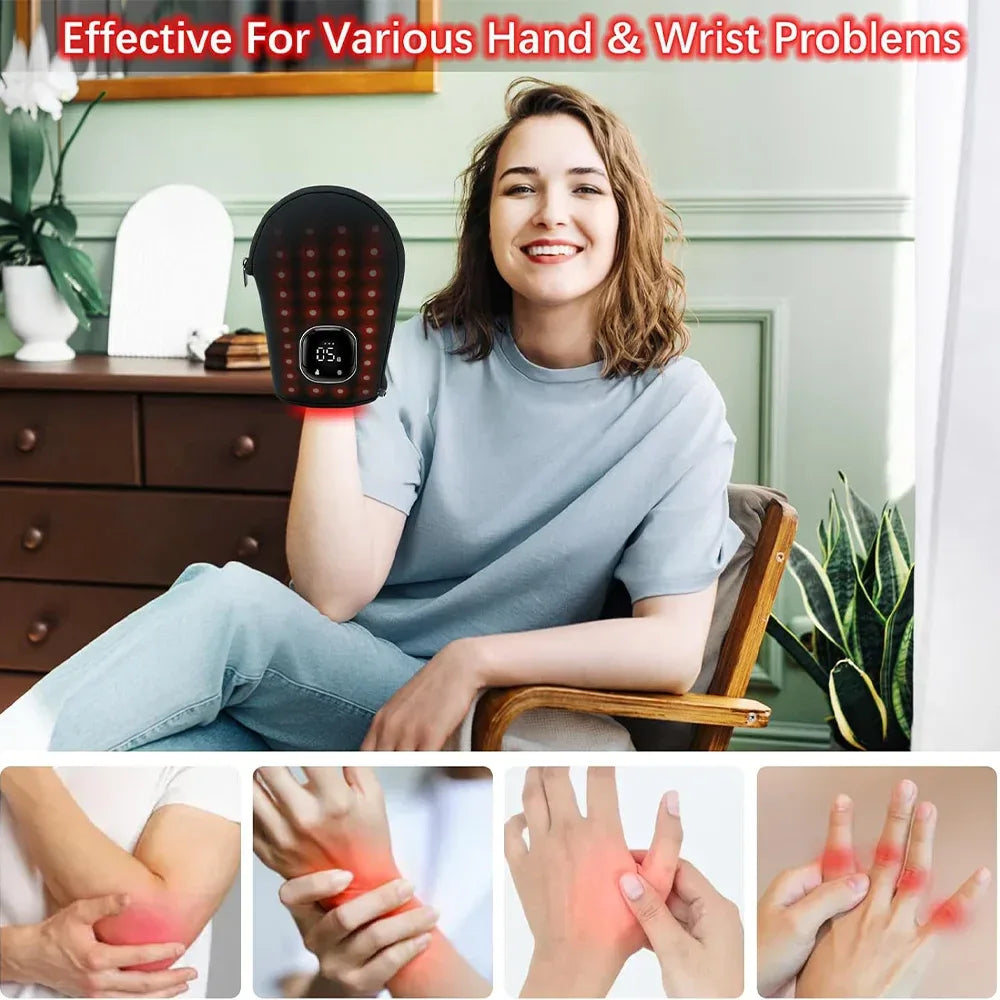 Red Light Therapy for Hand Pain Relief with 660nm Red & 850nm Infrared Light,Rechargeable LED Near Infrared Light Therapy Glove - Luvia