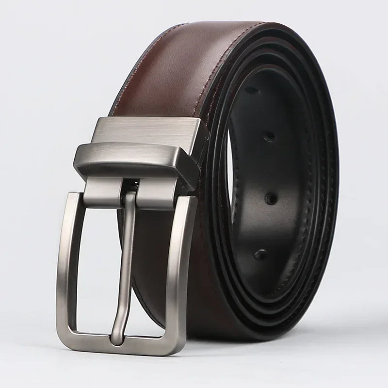 1pc Men's Leather Reversible Belt, Rotate Black Buckle - Luvia
