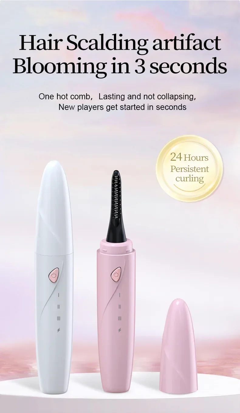 Heated Eyelash Curler 3-Level Adjustable Temperature Rapid Heated Type C Rechargeable Safe Anti-Burn Eye Lash Comb Teeth Design - Luvia