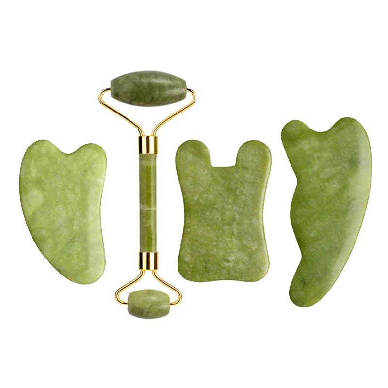 Natural Jade Roller Gua Sha Massage Set Guasha Board Comb Gouache Scraper Body Acupuncture Spa Facial Anti Aging Lifting Tools - Luvia