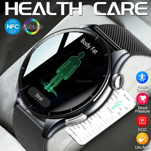2025 New Body Fat Analysis Health Smart Watch ECG+PPG Uric Acid Lipid Blood Pressure NFC Clock Call Smartwatches For Men Women - Luvia