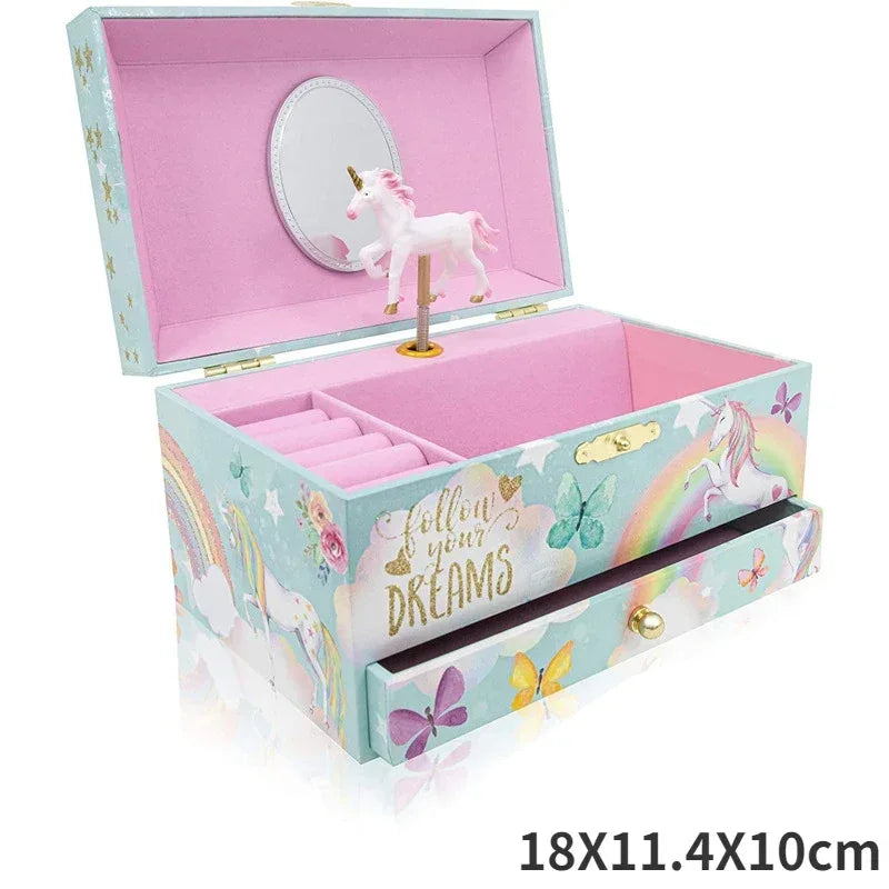 Music Box Christmas Fantasy Rotating Unicorn Ballet Girl Children's Music Box New Year Birthday Gift Multifunctional Jewelry Box - Luvia