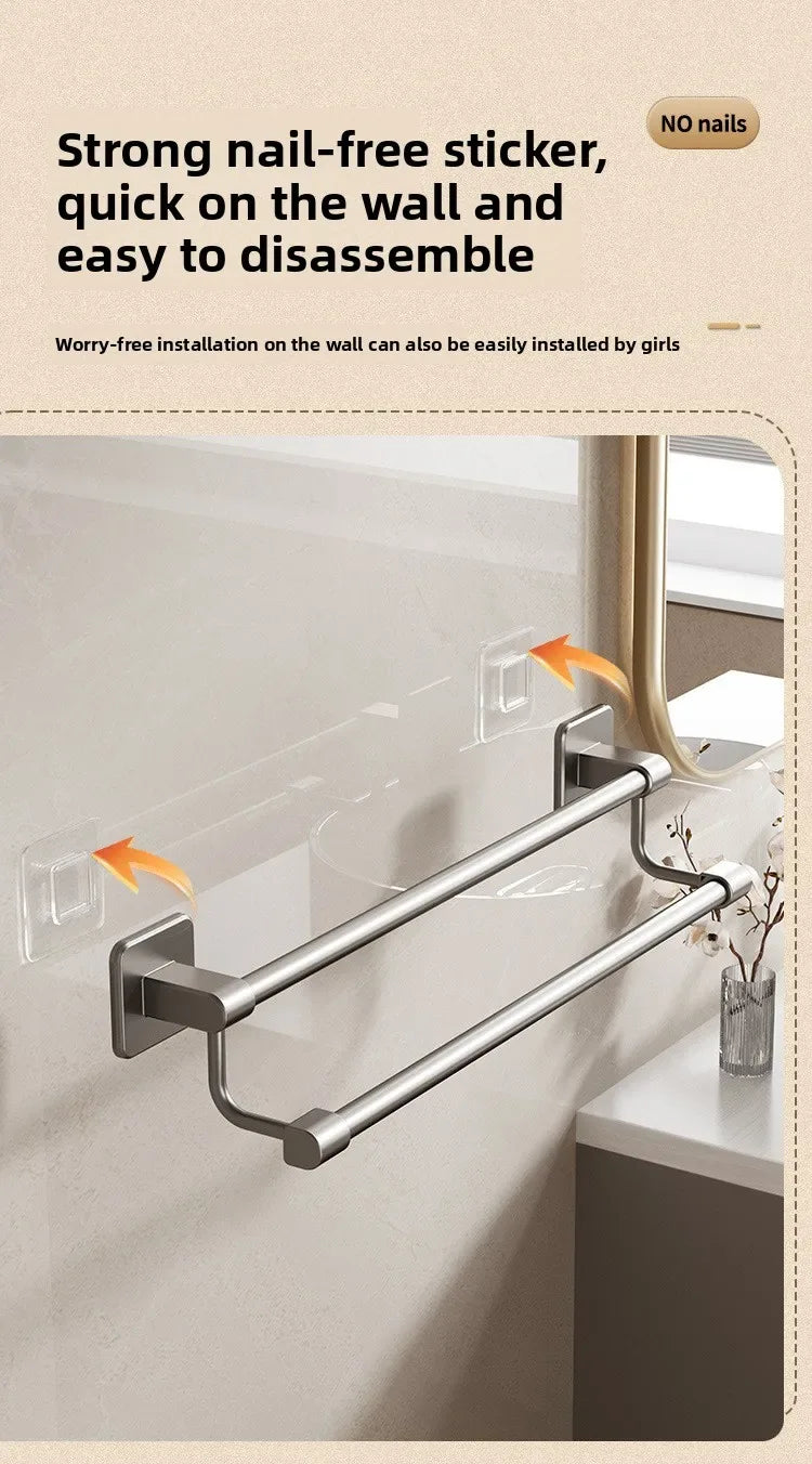 Adhesive Towel Rack 30-80cm Adjustable, No Drill Bathroom Towel Bar for Shower Room - Luvia