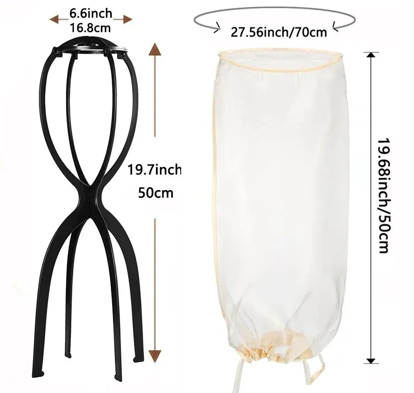 Wig Stand for All Wigs And Wig Storage Bags Adjustable Wig Bag with Drawstring Portable Travel Organizer for keep from Dirt Dust - Luvia