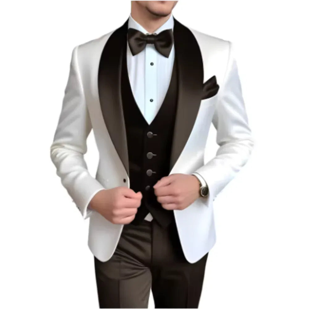 Formal 3 Piece Men's Suits Elegant Full Set Single Breasted Shawl Lapel Blazer Party Outwear Homme Costume（Jacket+Pants+Vest) - Luvia